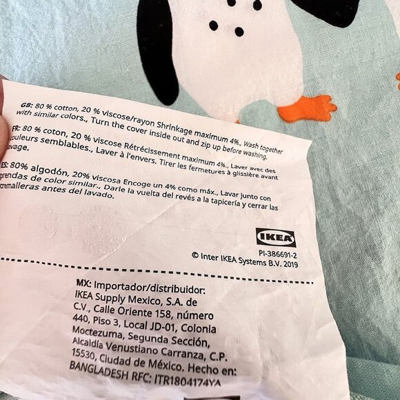 IKEA Blavingad Twin Duvet Cover & Pillowcase Set Penguin Light Turquoise Orange - Picture 6 of 16